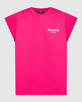 Balmain Розовая футболка с фактурным логотипом CF1EF010BB01