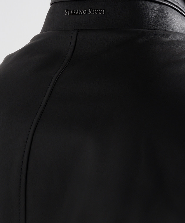 Stefano Ricci Черная кожаная куртка с металлическим логотипом M7J3300220NPVEOP изображение 5