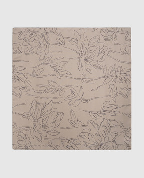 Brunello Cucinelli Бежевый платок из шелка с цветочным узором. MFOU0019