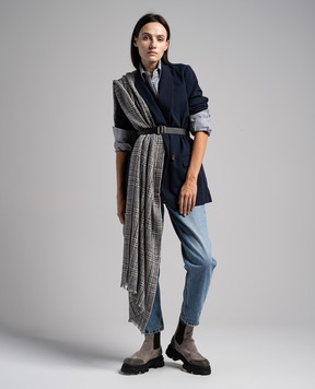 Brunello Cucinelli Серая рубашка в полоску с цепочкой мониль MA766MV816