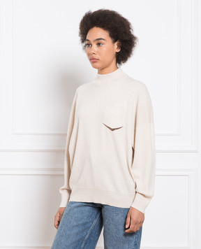 Brunello Cucinelli Бежевый джемпер из кашемира с цепочкой мониль M12186504P