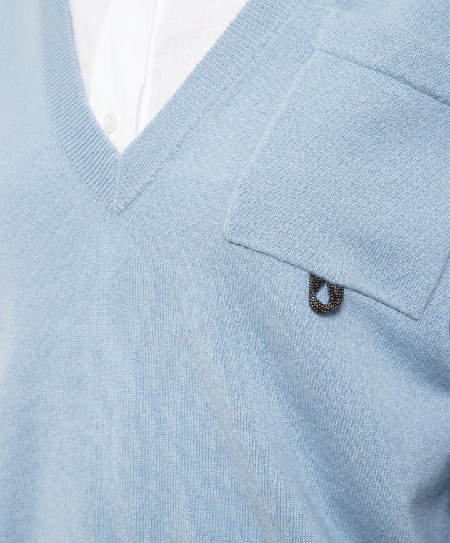 Brunello Cucinelli Блакитний пуловер з вовни та кашеміру з еколатунню M16127302 зображення 5