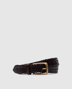 Brunello Cucinelli Кортчневый кожаный пояс с плетением MAUXF379
