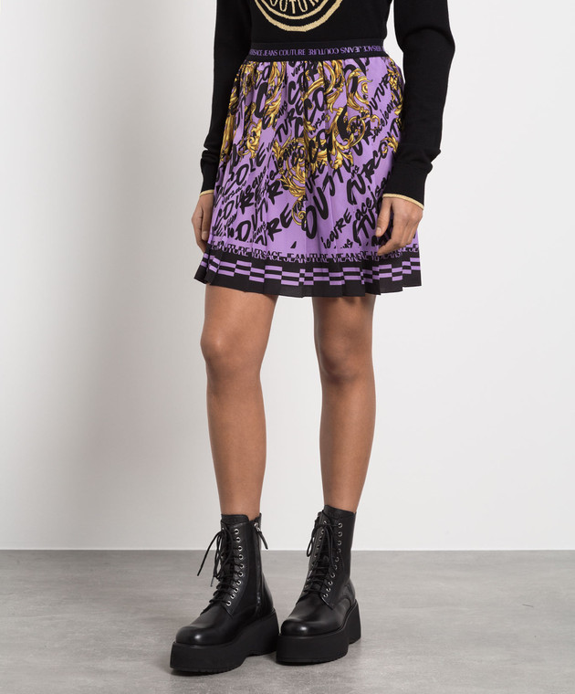 Versace Jeans Couture Purple pleated skirt with BRUSH COUTURE print 73HAE813NS173 изображение 3