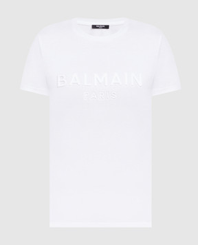 Balmain Біла футболка з фактурним логотипом YH1EF000BB20