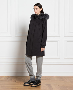 Loro Piana Черная куртка из кашемира с мехом лисы FAE2856