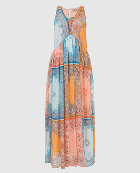 Twinset Персикова сукня у візерунок з драпіруванням 221TP2706