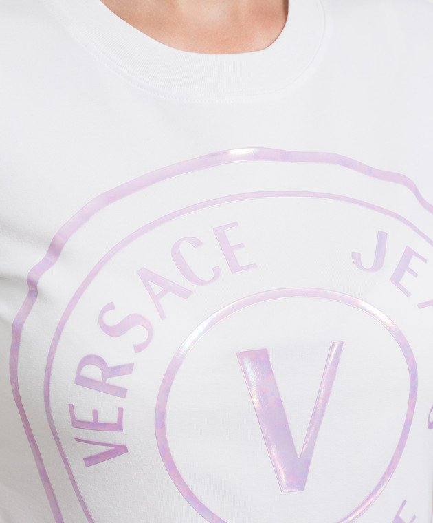 Versace Jeans Couture Біла футболка з голографічним принтом логотип 72HAHP01CJ06P зображення 5