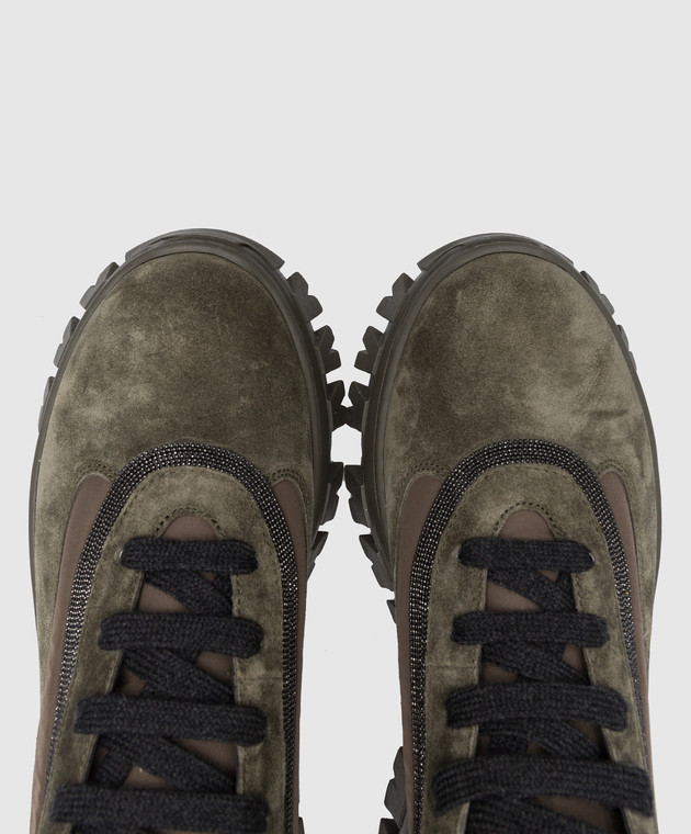 Brunello Cucinelli Темно-зеленые комбинированные ботинки с цепочкой мониль MZSFG2338 изображение 4