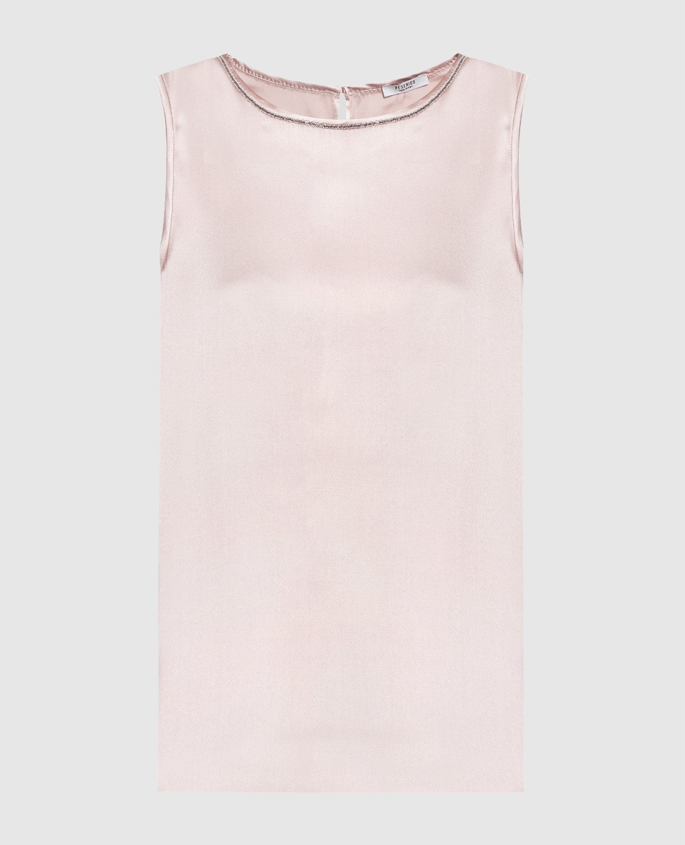 Pink silk top with monil chain