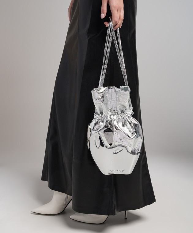 Published by Chrome Splash silver leather bucket bag with metallic decoration LB005CSL image 2