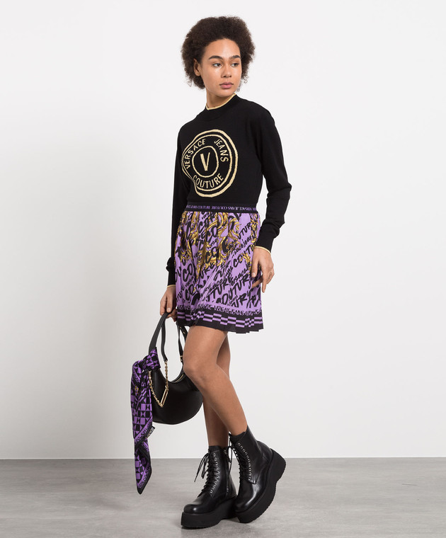 Versace Jeans Couture Purple pleated skirt with BRUSH COUTURE print 73HAE813NS173 изображение 2