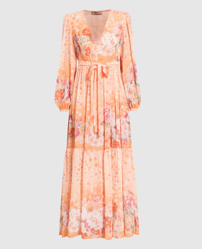 Twinset Оранжевое платье макси в цветочный принт. 231TP2738