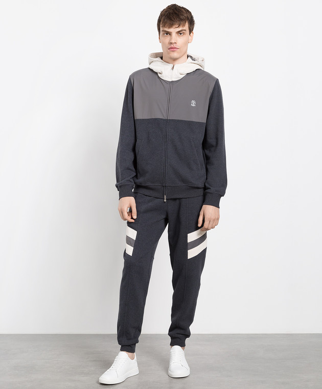 Brunello Cucinelli Темно-сірі джогери з контрастними вставками MTU143152G зображення 2