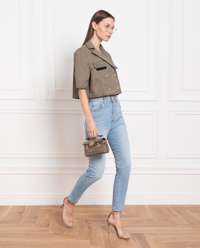 Balmain Джинсовий двобортний жакет кольору хакі з ефектом потертості AF1HL010CD07