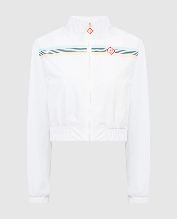 White jacket with logo patch