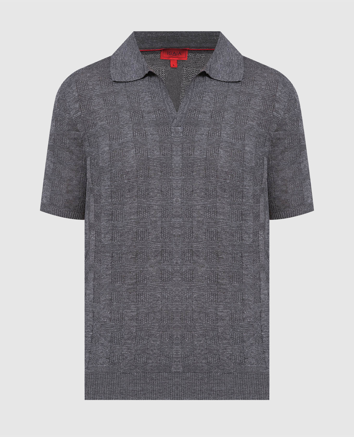 Gray polo shirt made of linen and silk in a woven pattern