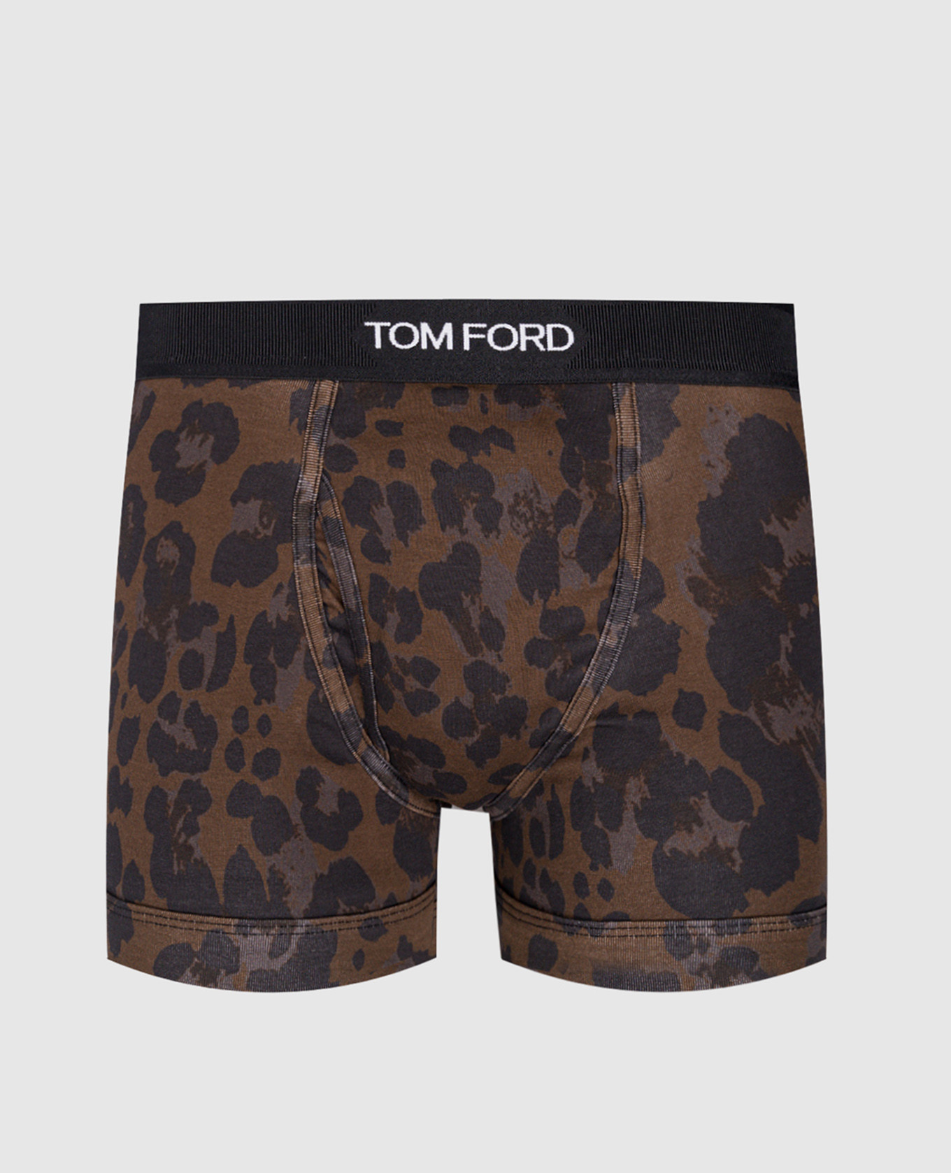 Brown animal print boxer briefs with logo