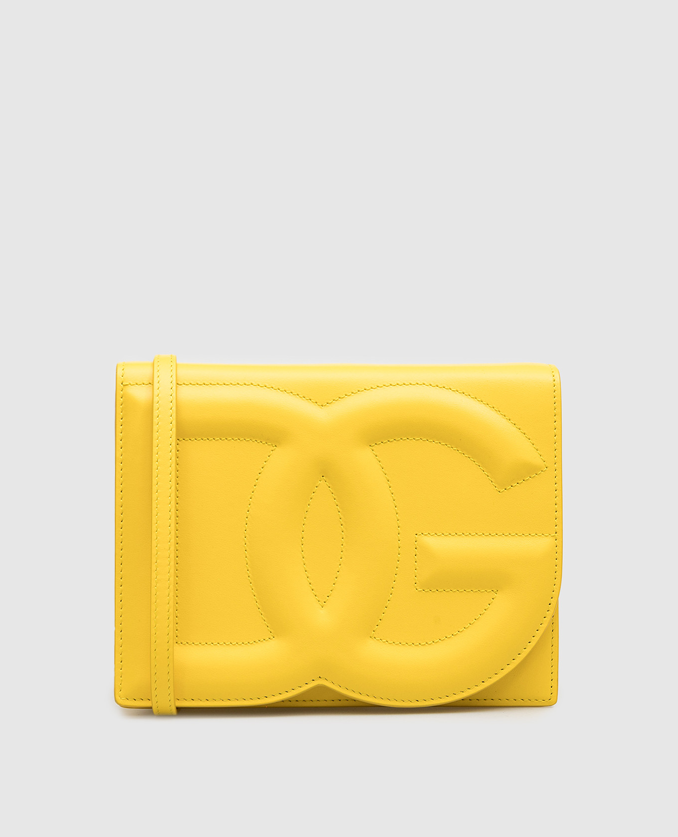 Dg Logo Yellow Leather Crossbody Bag with Textured Logo