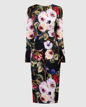 Dolce&Gabbana Черное платье-футляр из шелка в цветочный принт. F6GAVTFSA56