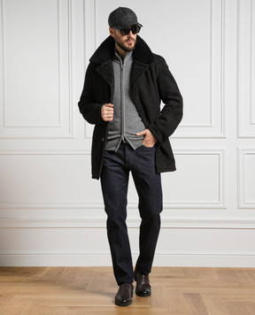 ISAIA Черная дубленка с эмблемой логотипа LU0139PLW63