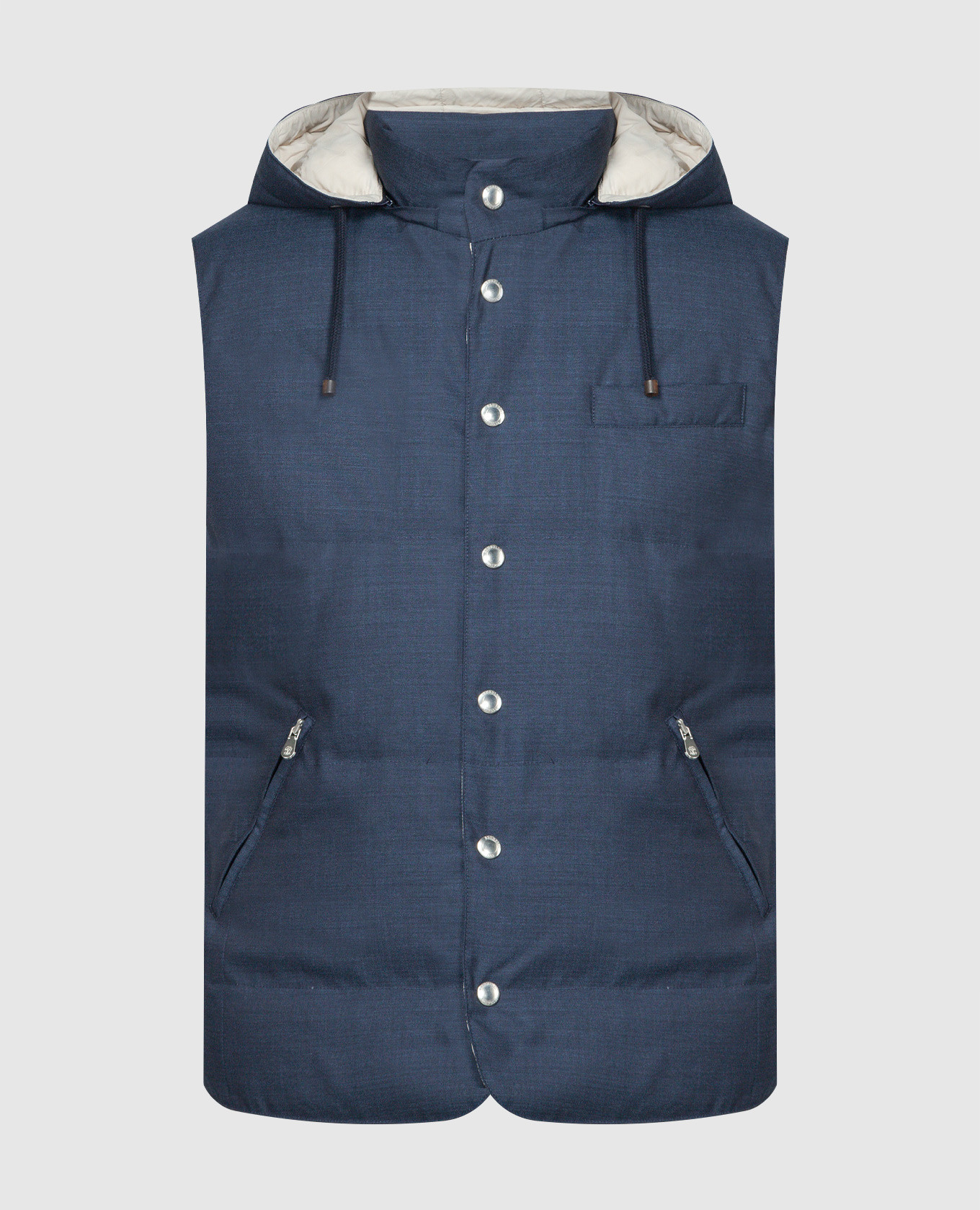 Blue down vest made of wool