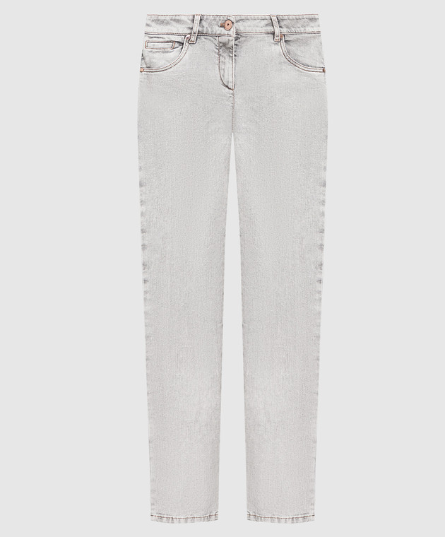 Brunello Cucinelli Gray skinny jeans with monil chain MH186P5495