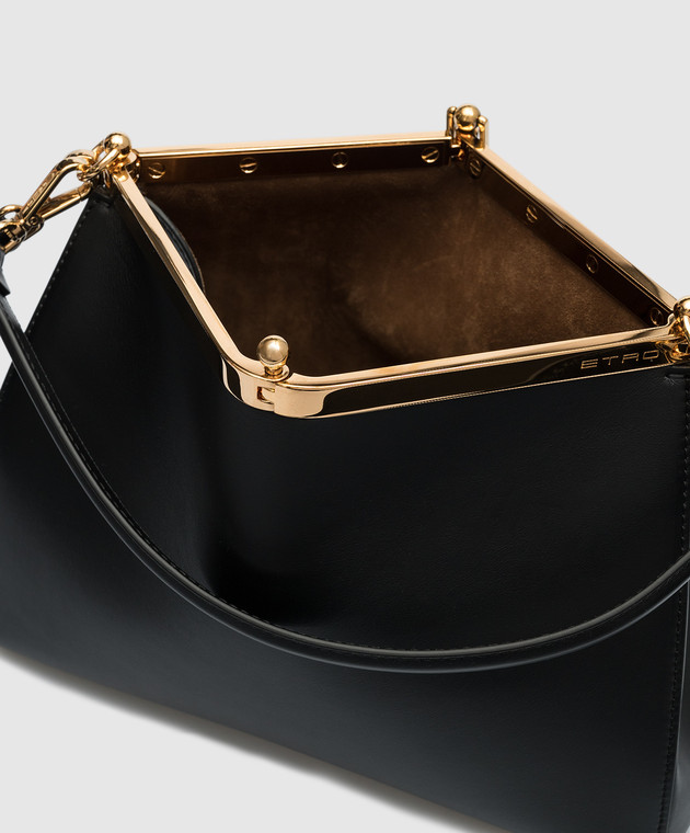 Etro Черная кожаная сумка Vela с логотипом P1P0252192 изображение 5