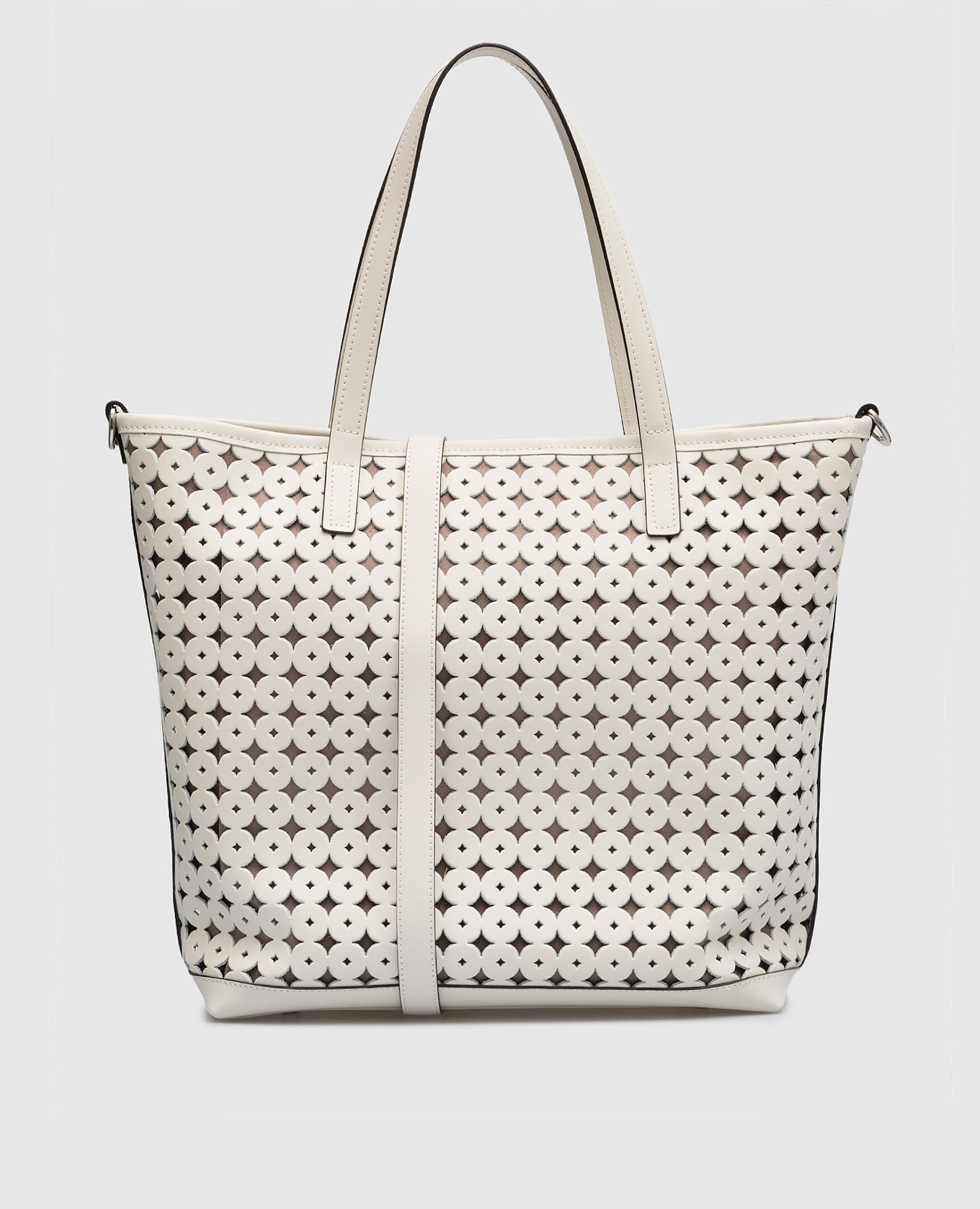 White leather tote bag with perforation