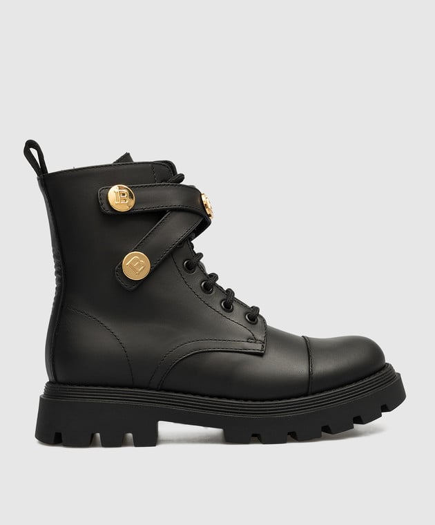 Balmain Children's black leather boots with logo BT0P26Z0833