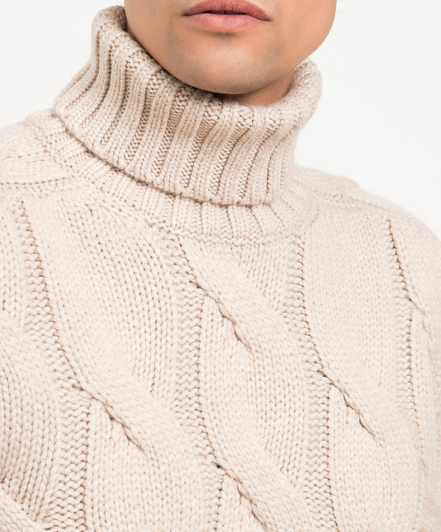 Brunello Cucinelli Бежевий кашеміровий светр у фактурний візерунок MA238203 зображення 5