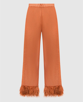 Oseree Оранжевые брюки HS22 Lumiere Plumage со страусиными перьями LPF213LUREX
