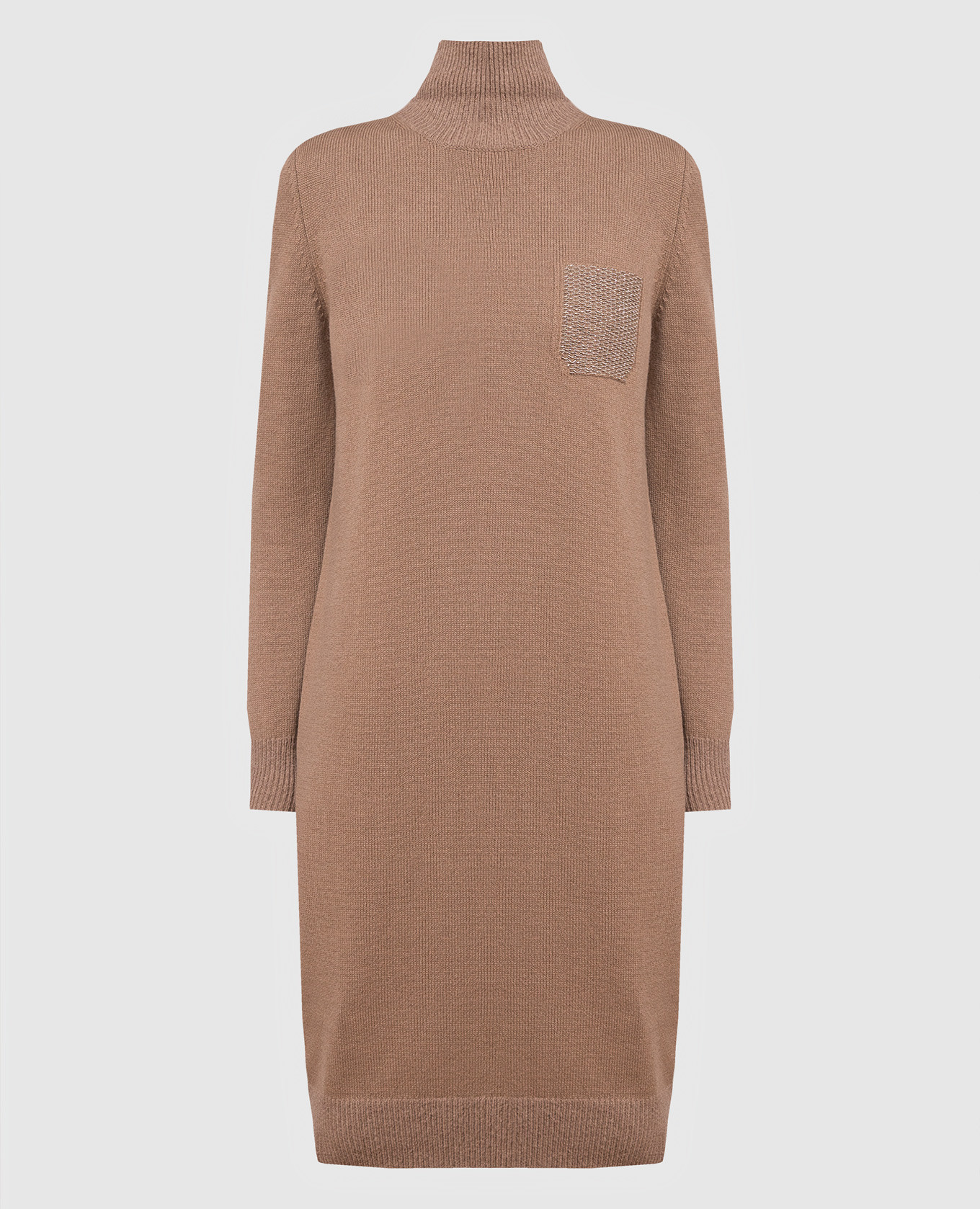 Светло-коричневое платье-свитер с цепочкой монилью