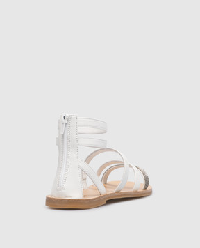 Brunello Cucinelli Дятячі білі шкіряні сандалі з ланцюжком моніль BZSSOZC226