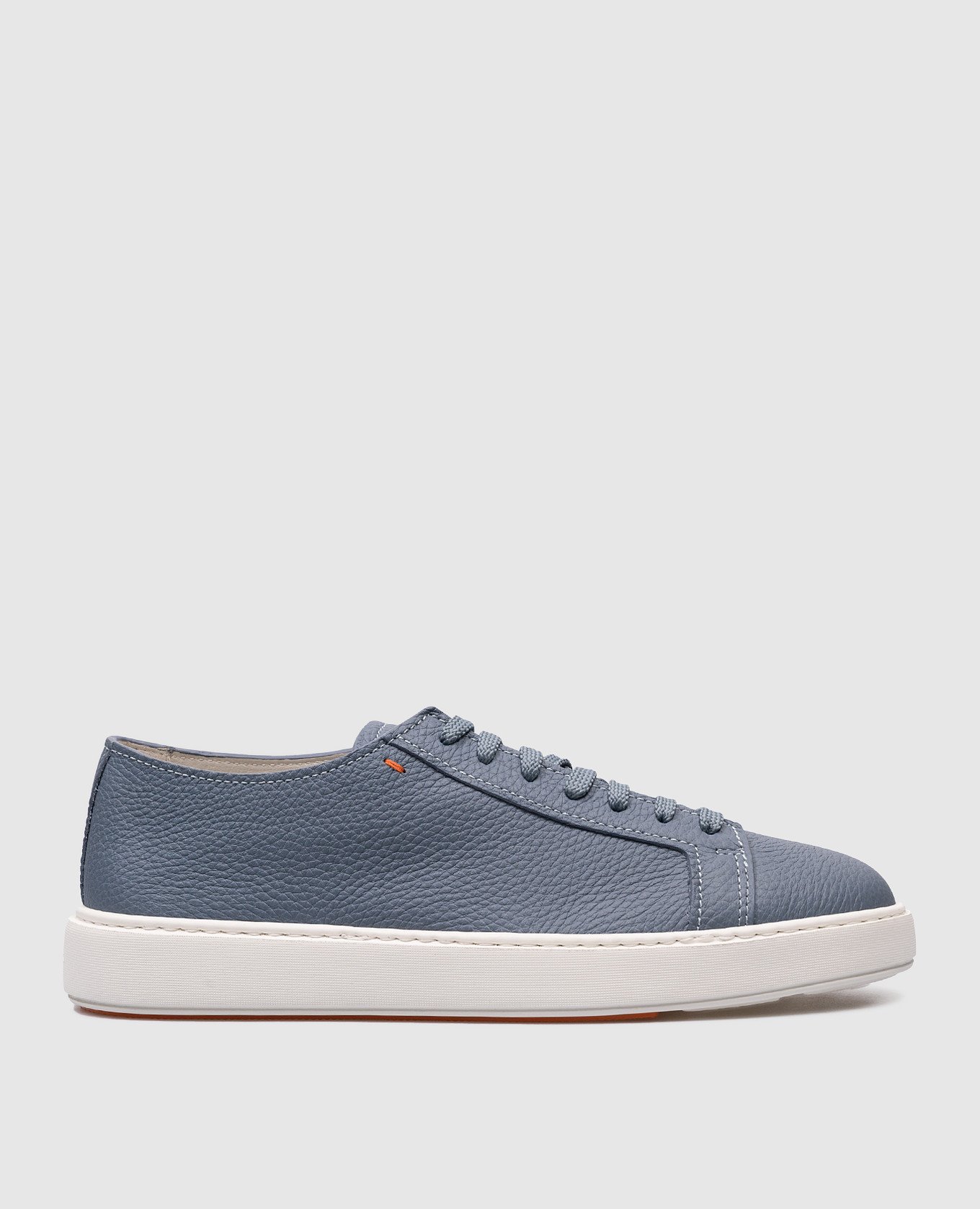 Blue leather sneakers with logo print