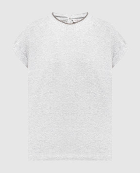 Brunello Cucinelli Сіра меланжева футболка з ланцюжком моніль M0T18BD200