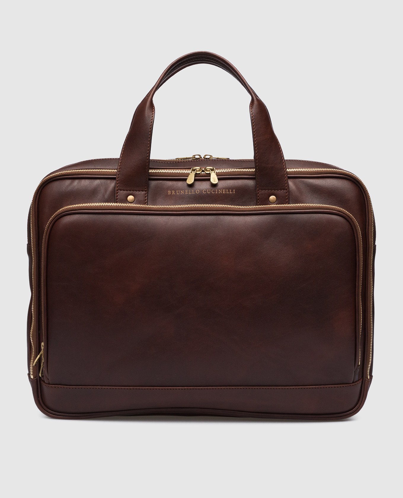 Темно-коричневая кожаная деловая сумка с тиснением логотипа