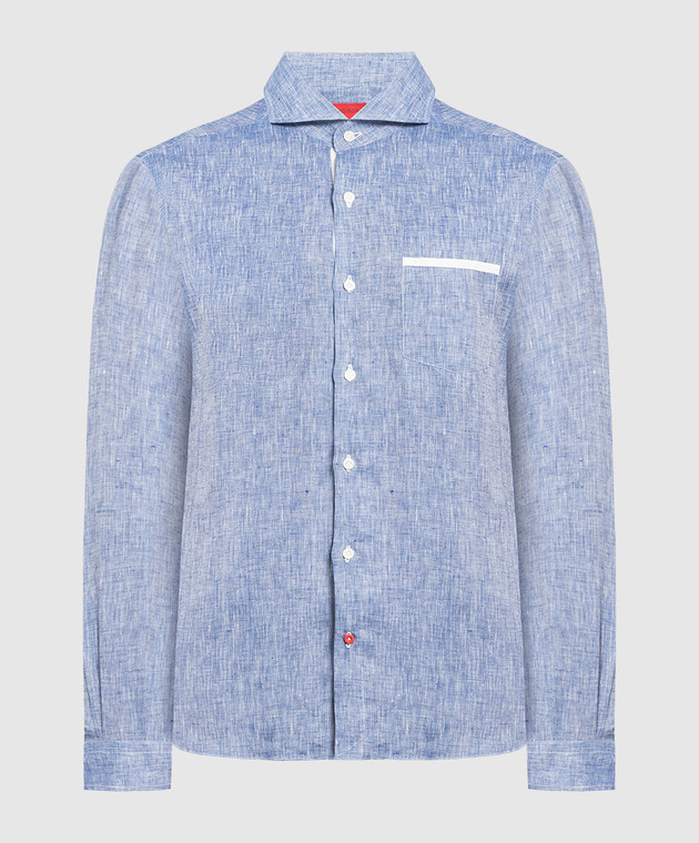 ISAIA Blue melange linen shirt 008210C7636