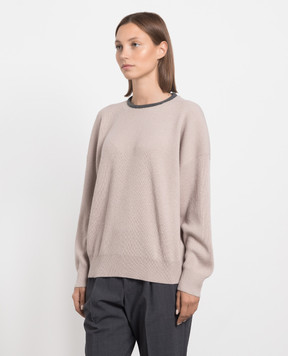 Brunello Cucinelli Бежевый свитер из кашемира с цепочкой мониль M12189710P
