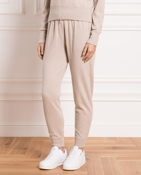 Brunello Cucinelli Бежевые джоггеры из кашемира с цепочкой мониль M12169199P