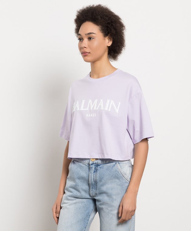 Balmain Kids logo-print cotton T-shirt - Purple
