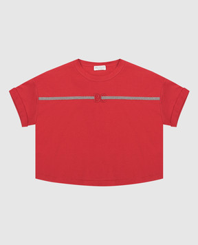 Brunello Cucinelli Дитяча червона футболка з ланцюжками та монограмою B0A45T014B