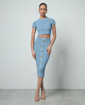 Balmain Голубая юбка с заклепками CF1LD043KF24