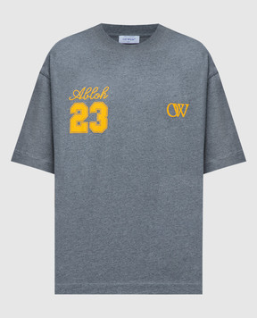 Off-White Сіра меланжева футболка з принтом 23 Logo OMAA120S24JER008