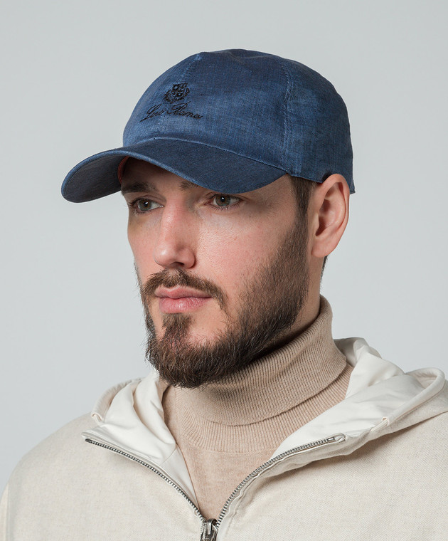 Loro Piana Синяя кепка из льна с вышивкой логотипа FAN1081 изображение 2