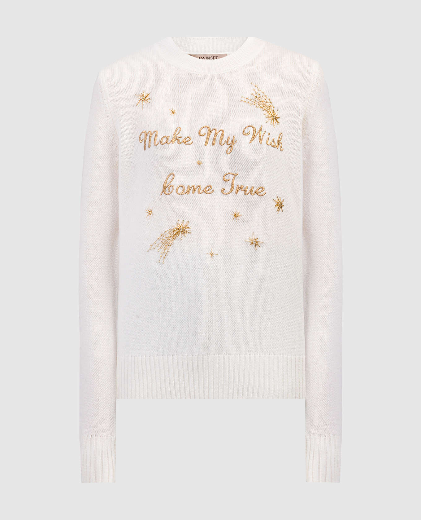 White wool and cashmere sweater with embroidery