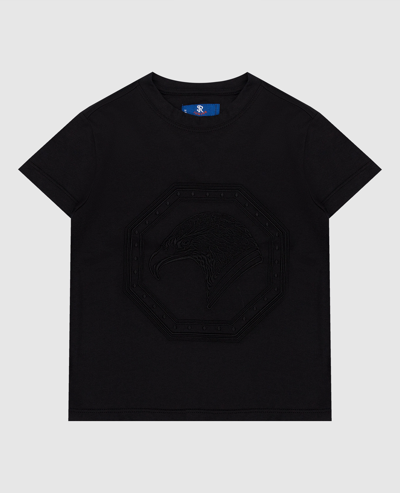 Children's black t-shirt with emblem embroidery