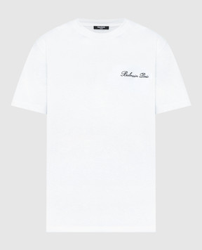 Balmain Біла футболка з вишивкою логотипа CH1EG010BC68