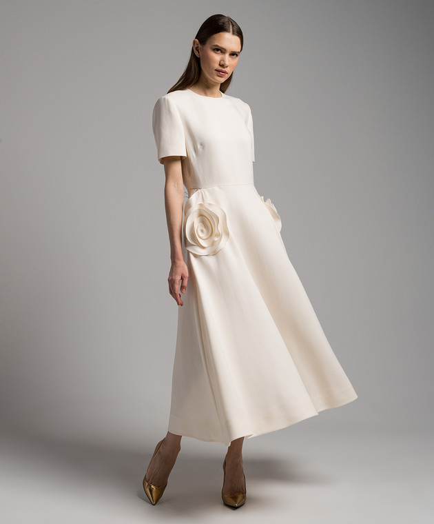 Valentino Белое платье Crepe Couture из шерсти и шелка с аппликацией 4B3VA6E51CF изображение 3
