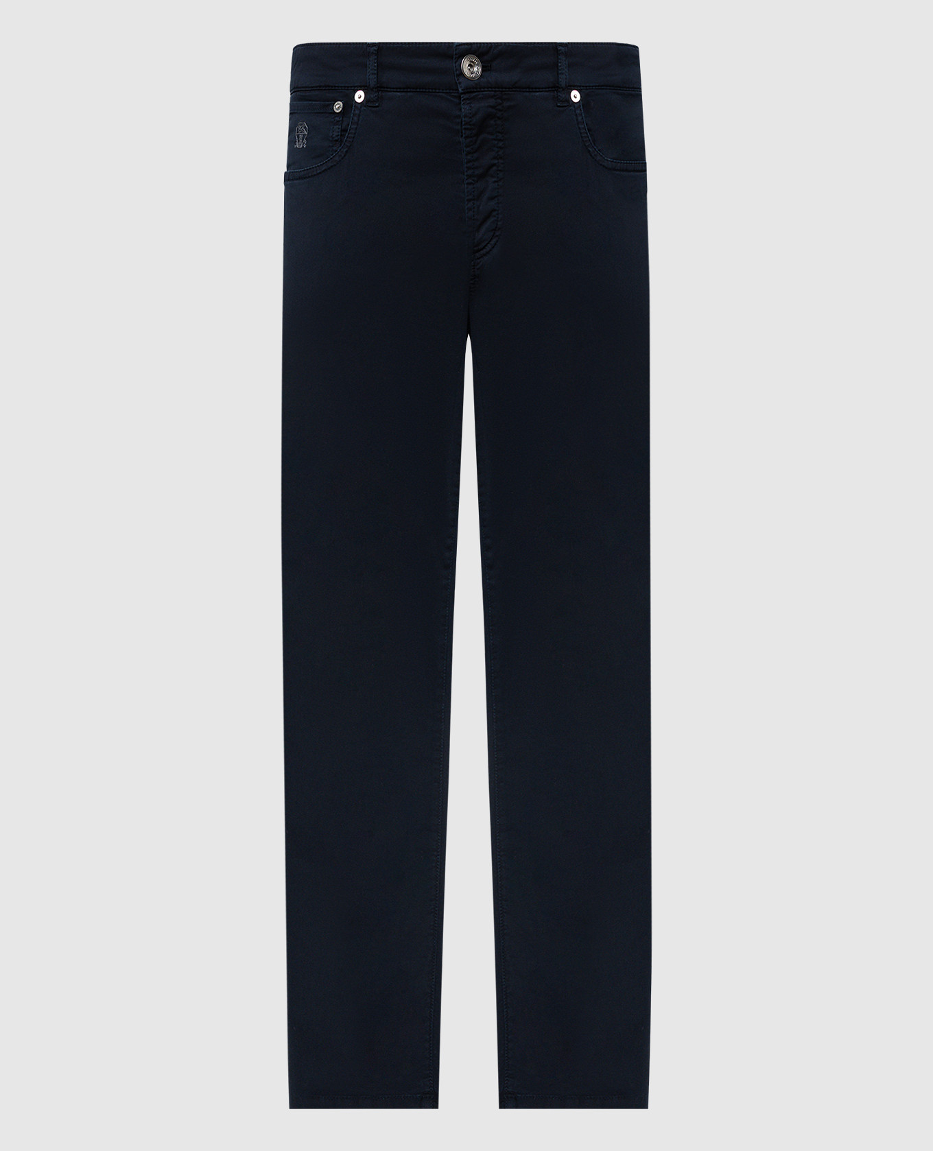 Blue chinos with logo emblem embroidery